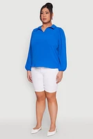 Womens Plus Airy Johnny Collar Long Sleeve Top,