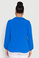 Womens Plus Airy Johnny Collar Long Sleeve Top,