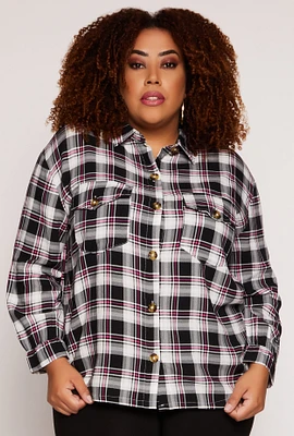 Womens Plus Size Plaid Button Front Long Sleeve Shirt, Multi, Size 3X
