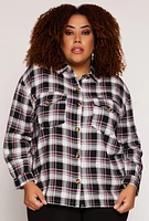 Womens Plus Size Plaid Button Front Long Sleeve Shirt, Multi, Size 3X