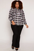Womens Plus Size Plaid Button Front Long Sleeve Shirt, Multi, Size 3X