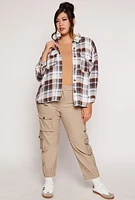 Womens Plus Plaid Button Front Long Sleeve Shirt,