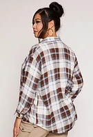 Womens Plus Plaid Button Front Long Sleeve Shirt,