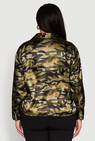 Womens Plus Size Camo Satin Shirt, Green, Size 1X