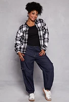 Womens Plus Size Plaid Brushed Knit Flannel Shirt, Multi, Size 1X