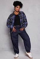 Womens Plus Plaid Brushed Knit Flannel Shirt,