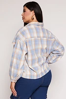 Womens Plus Size Plaid Brushed Knit Flannel Shirt, Blue, Size 1X
