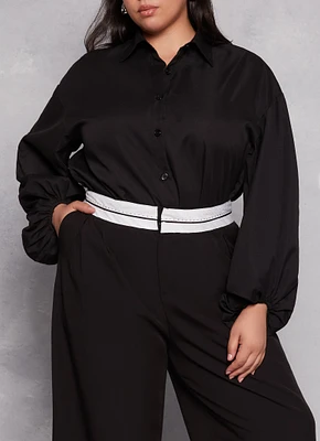 Womens Plus Size Balloon Sleeve Tunic Shirt, Black, Size 2X