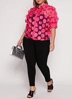 Womens Plus Size Organza Polka Dot Applique Top, Pink, Size 2X