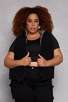 Womens Plus Size Reversible Camo Zip Front Puffer Vest, Green, Size 2X