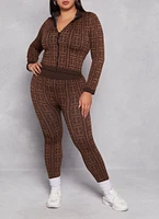 Womens Plus Size Printed Pattern Seamless Track Jacket, Brown, Size 1X-2X