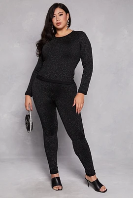 Womens Plus Size Lurex Seamless High Waisted Leggings, Black, Size 2X-3X