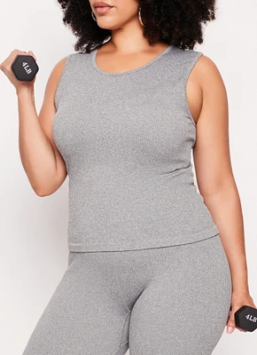 Womens Plus Size Seamless Ribbed Tank Top, Grey, Size 1X-2X