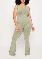 Womens Plus Size Seamless Ribbed Tank Top, Green, Size 1X-2X