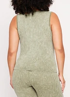 Womens Plus Size Seamless Ribbed Tank Top, Green, Size 1X-2X