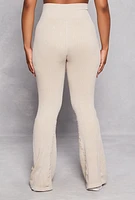 Womens Plus Size Ribbed High Waist Flare Pants, Khaki, Size 1X-2X