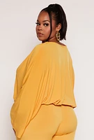 Womens Plus Size Smocked Hem Bell Sleeve Blouse, Yellow, Size 3X