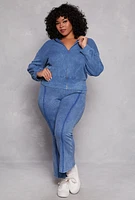 Womens Plus Acid Wash Zip Front Top,