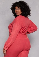 Womens Plus Size Acid Wash Zip Front Top, Red, Size 3X