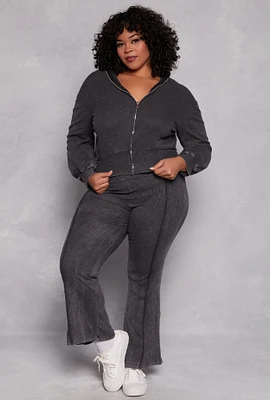 Womens Plus Size Acid Wash Pintuck Flare Pants, Grey, Size 1X