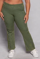 Womens Plus Size Acid Wash Pintuck Flare Pants, Green, Size 3X