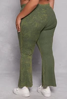 Womens Plus Size Acid Wash Pintuck Flare Pants, Green, Size 1X