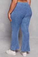 Womens Plus Size Acid Wash Pintuck Flare Pants, Blue, Size 3X