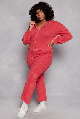 Womens Plus Size Acid Wash Pintuck Flare Pants, Red, Size 3X