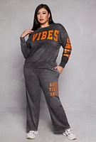 Womens Plus Size Acid Wash Good Vibes Only Sweatshirt, Grey, Size 1X