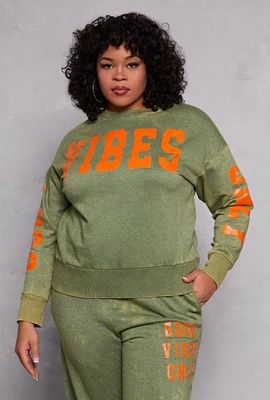 Womens Plus Acid Wash Good Vibes Only Sweatshirt, 2X