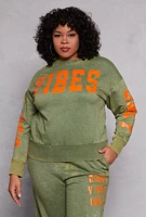 Womens Plus Size Acid Wash Good Vibes Only Sweatshirt, Green, Size 1X