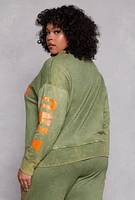 Womens Plus Size Acid Wash Good Vibes Only Sweatshirt, Green, Size 1X