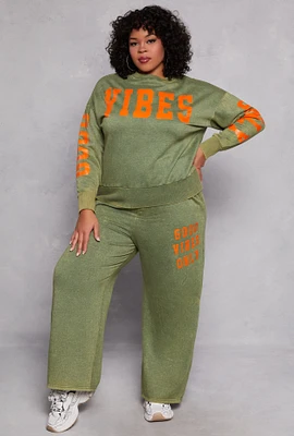 Womens Plus Size Acid Wash Good Vibes Only Sweatpants, Green, Size 1X