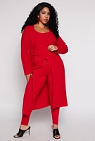 Womens Plus Size Ribbed Knit Long Sleeve Duster, Red, Size 2X