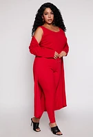 Womens Plus Size Ribbed Knit Long Sleeve Duster, Red, Size 2X