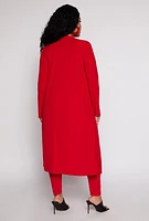 Womens Plus Size Ribbed Knit Long Sleeve Duster, Red, Size 2X