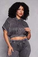 Womens Plus Size Acid Wash Pullover Hoodie, Grey, Size 3X