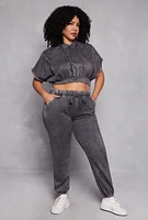 Womens Plus Size Acid Wash Pullover Hoodie, Grey, Size 3X