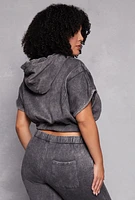 Womens Plus Size Acid Wash Pullover Hoodie, Grey, Size 3X