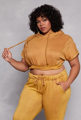 Womens Plus Size Acid Wash Pullover Hoodie, Yellow, Size 2X