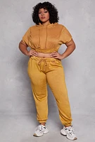 Womens Plus Size Acid Wash Pullover Hoodie, Yellow, Size 2X