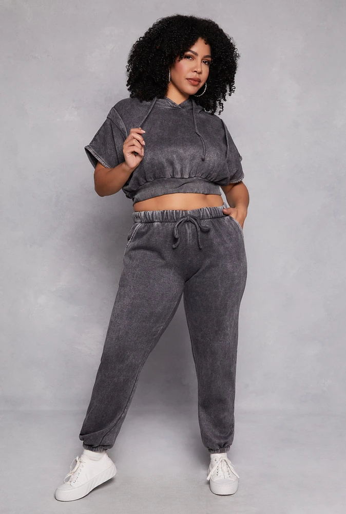 Womens Plus Size Acid Wash High Waist Sweatpants, Grey, Size 1X