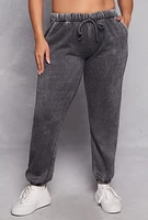 Womens Plus Size Acid Wash High Waist Sweatpants, Grey, Size 1X