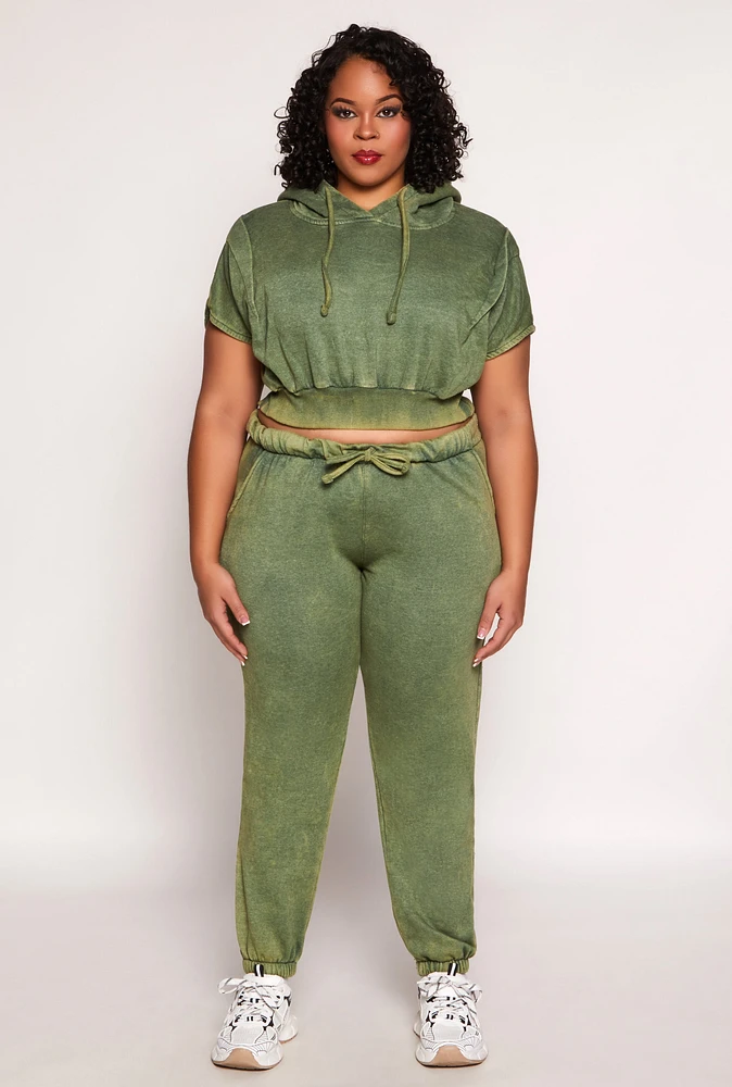 Womens Plus Size Acid Wash High Waist Sweatpants, Green, Size 2X