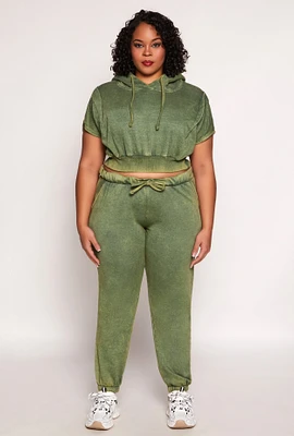 Womens Plus Size Acid Wash High Waist Sweatpants, Green, Size 2X