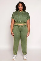 Womens Plus Size Acid Wash High Waist Sweatpants, Green, Size 2X
