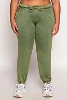 Womens Plus Size Acid Wash High Waist Sweatpants, Green, Size 2X