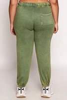 Womens Plus Size Acid Wash High Waist Sweatpants, Green, Size 2X