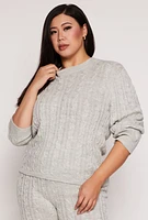 Womens Plus Size Cable Knit Sweater, Grey, Size 1X