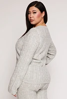 Womens Plus Size Cable Knit Sweater, Grey, Size 1X